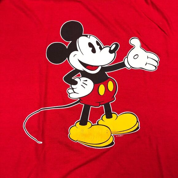 Vintage 80s Rare Disney OSFA XXXXL 4XL Mickey Mouse Red Tee T Shirt B4 - Picture 2 of 4